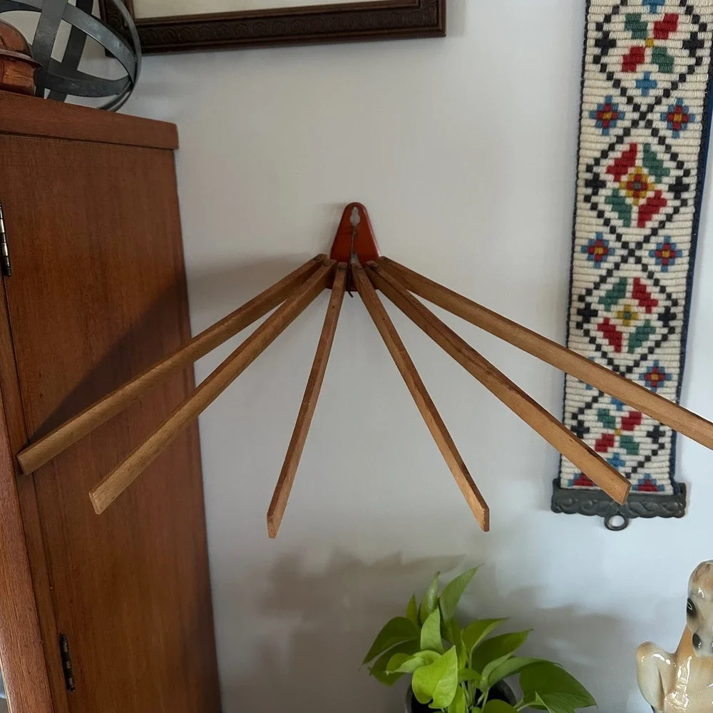 Vintage Wall Mount Wooden Drying Rack 5 Arm Folding Laundry Clothes Towel Hanger